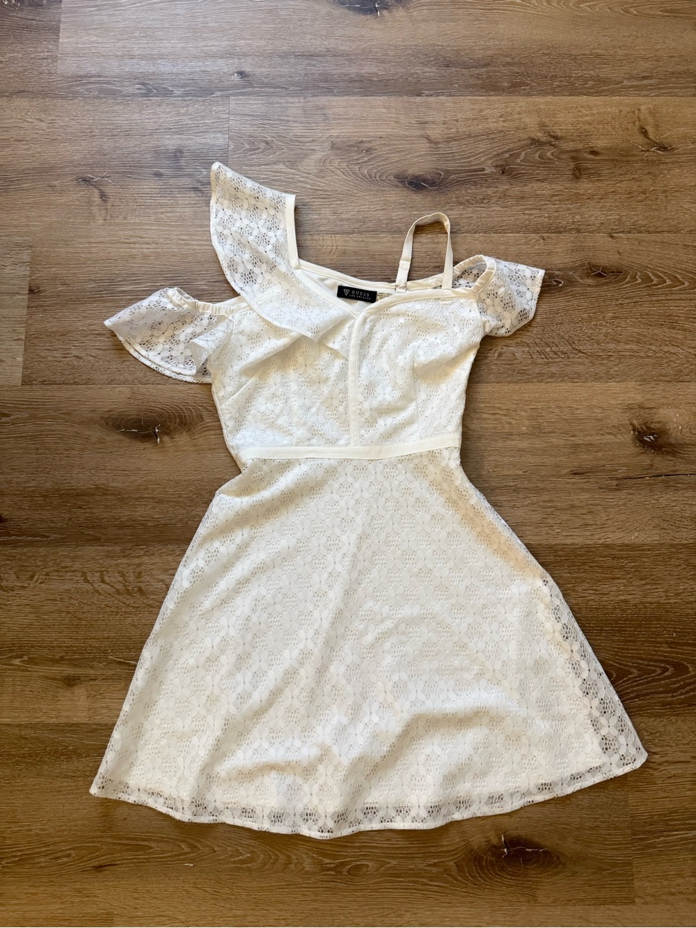 Guess White Lace One-Shoulder A-Line Dress